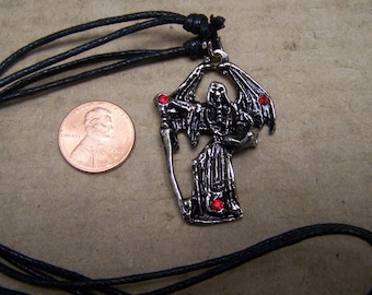 Santa Muerte with Wings Metal Charm Necklace