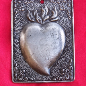 Tin/Silver Sacred Heart Milagro Ex Voto Plaque