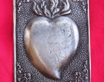 Plaque Sacré-Cœur Milagro Ex Voto en étain/argent