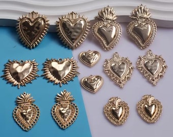 Lot of 14 Golden Sacred Heart Milagros - Lightweight Zinc