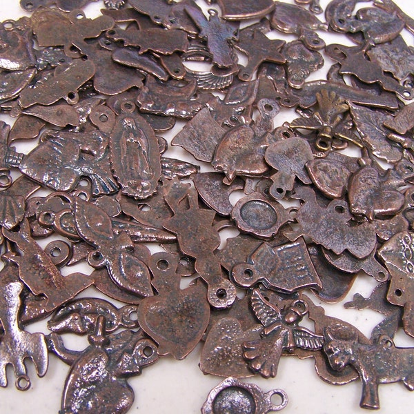 SALE!  Lot of 25 All Different Antiqued/Aged Gray Colored Milagros with Slight Red Tint - Mexico