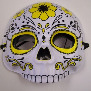 Day of the Dead Sugar Skull Plastic Halloween Mask - Yellow - Dia de los Muertos