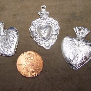Lot of 3 Pot Metal Sacred Hearts Milagro Ex Voto #1 - Mexico