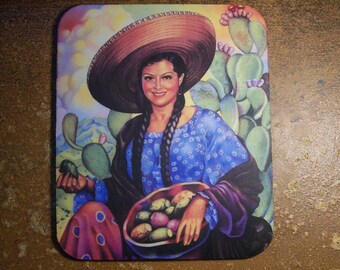 Mousepad - Mexican Calendar Girl, Nopal Seller