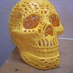 Lifesize Plastic Altar Skull - Oaxaca Style - Yellow