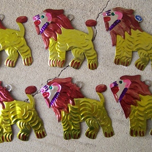 Lot of 6 Tin Painted Lion Ornaments - Mexico