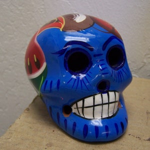 Day of the Dead Clay Altar Skull with Painted Fruit Design