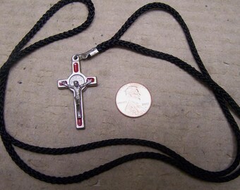 Metal Cross with Red Inlays Necklace - Mexico