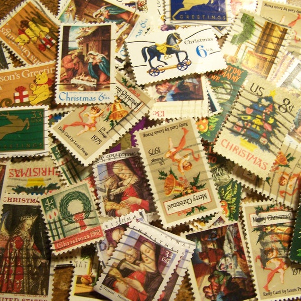 Lot of 100 Used Christmas Postage Stamps - United States - Vintage to Modern