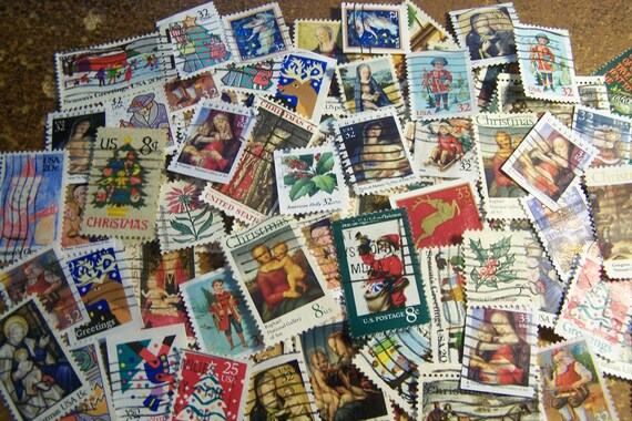 Lot of 100 Used Christmas Postage Stamps - United States - Vintage to Modern