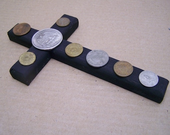 Attract Wealth!  Folk Art Cross with Old Mexican Coins