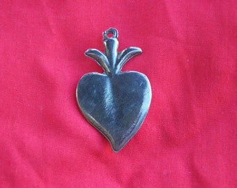 Tin/Silver Sacred Heart with Sprouts Milagro Ex Voto