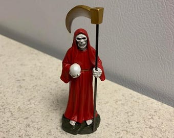 3.5" Tall La Santa Muerte Resin Mini Desktop Statue - Red - Santisima Muerte, Holy Death