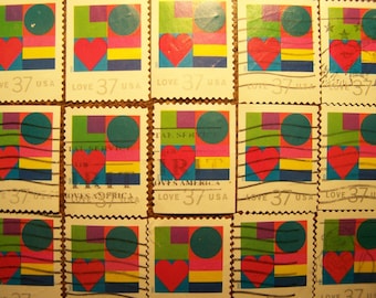 Valentine Love Stamps - Lot of 100 Contemporary Used Love Stamps as Pictured