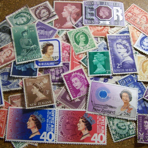 The Queen's Lot - 100 Used Postage Stamps with Likeness of Queen Elizabeth II, Various Countries