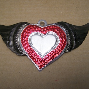 Painted Sacred Heart with Wings Milagro Ex Voto - Mexico
