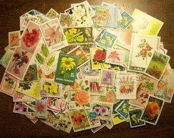 Blumenstempel - 100 Briefmarken mit Blumen - Weltweit - Vintage bis Modern