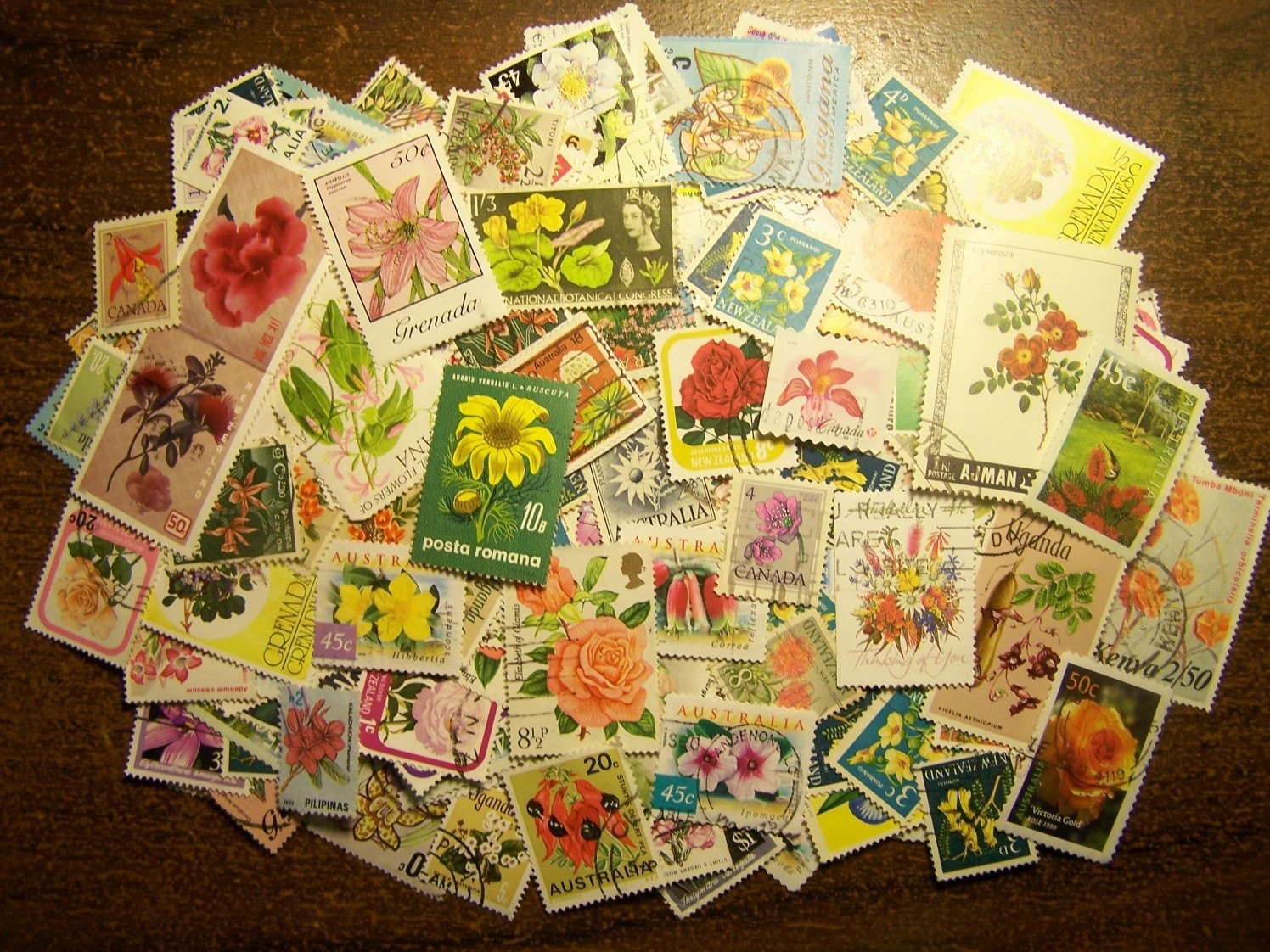 Flower Stamps Lot of 100 Postage Stamps Featuring Flowers Etsy