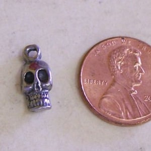 Day of the Dead Tin/Silver Mini Skull Beads, 12 pieces
