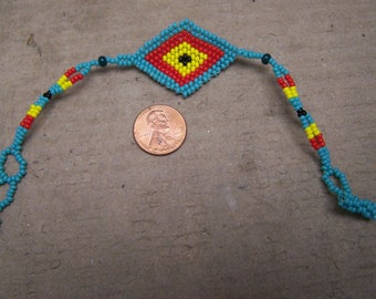 Beaded Mexican Beaded "Eye of God" Bracelet, Turquoise #2 - Mexico