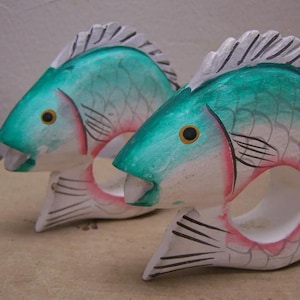 Pair of Handmade Wooden Fish Napkin Holders - Mexico