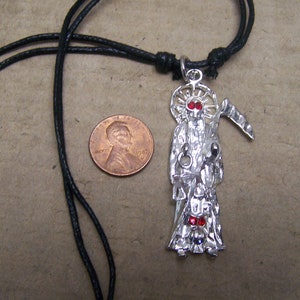 Santa Muerte Shiny Silver-Colored Metal Charm Necklace
