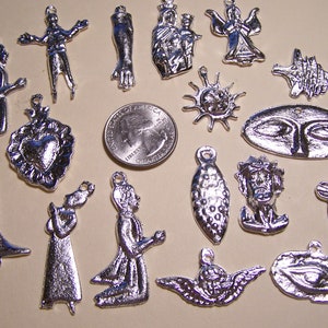 Lot of 50 Assorted LARGER Silver Colored Milagros, Mexico