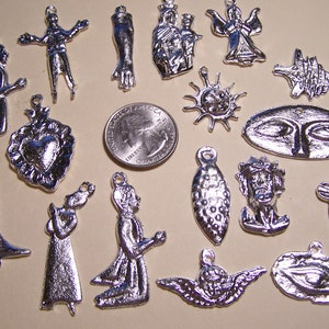 Lot of 25 Different LARGER Silver Colored Milagros, Mexico