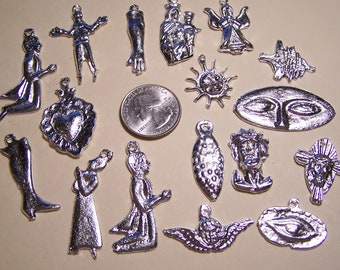 Lot of 100 Assorted LARGER Silver Colored Milagros, Mexico