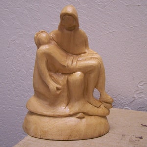 5.25&quot; Tall Carved Olive Wood Pietá Sculpture - Jesus and Mary