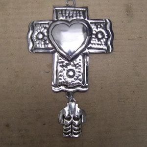 Tin Cross with Dangling Male Torso Milagro
