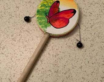 Smaller Folk Art Hand Painted Hand Drum - Butterfly - Made in Peru