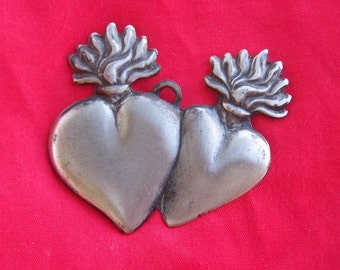 Sagrado Corazón Gemelo Milagro Ex Voto de Estaño/Plata