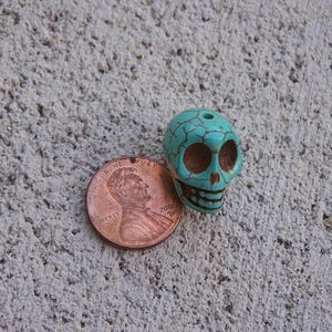 Lot of 10 Day of the Dead Resin Turquoise-Looking Skull Beads - Mexico