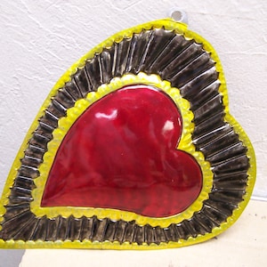 Large Painted Tin Sacred Heart - Slanted Heart, Black - Mexico