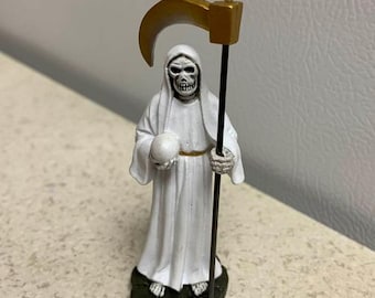 3.5" Tall La Santa Muerte Resin Mini Desktop Statue - White - Santisima Muerte, Holy Death