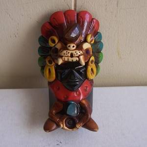 4&quot; Tall Embellished Obsidian Volcanic Glass Carving - Aztec Jaguar Knight - Mexico
