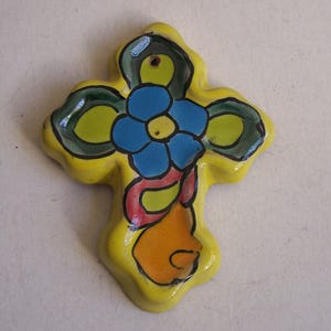 4.5&quot; Long Talavera Cross, Blue Flower - Mexico