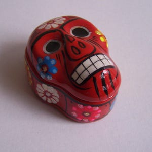 Smaller Day of the Dead Painted Skull Stash Box/Jewelry Box - Orange - Mexico