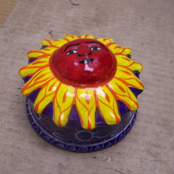 Clay Hand Painted Sun-Shaped Jewelry Box #1 - Mexico