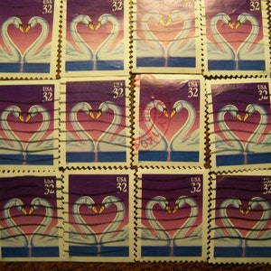 Valentine Love Stamps - Lot of 100 Heart-Shaped Swans Used Love Stamps as Pictured