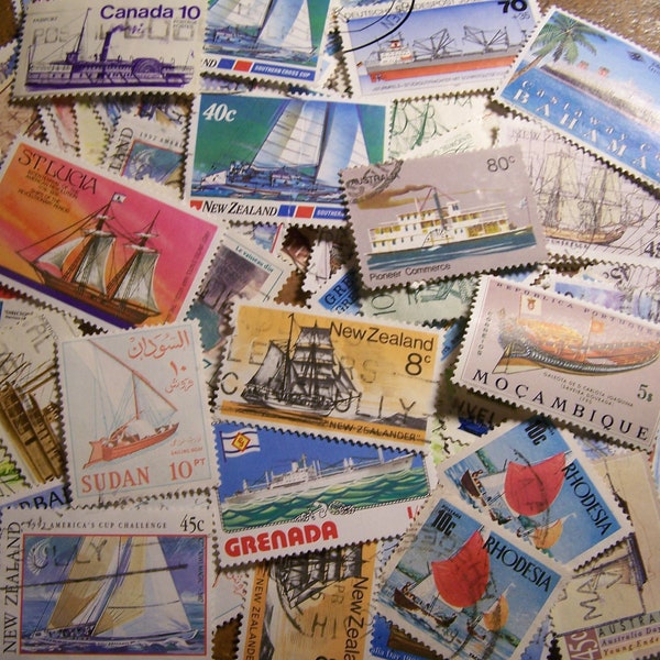 Ships Stamps - Lot of 100 Postage Stamps Featuring Boats, Ships, Rafts - Worldwide - Vintage to Modern