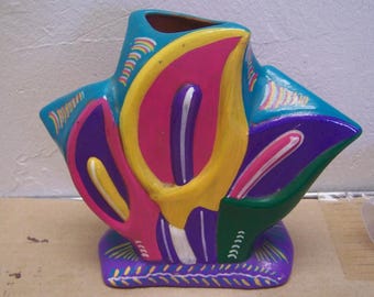 5.75" Tall Colorful Calla Lily Medium Clay Vase - Toluca, Mexico