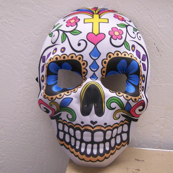 Day of the Dead Sugar Skull Neoprene Halloween Mask - Cross and Flowers - Dia de los Muertos