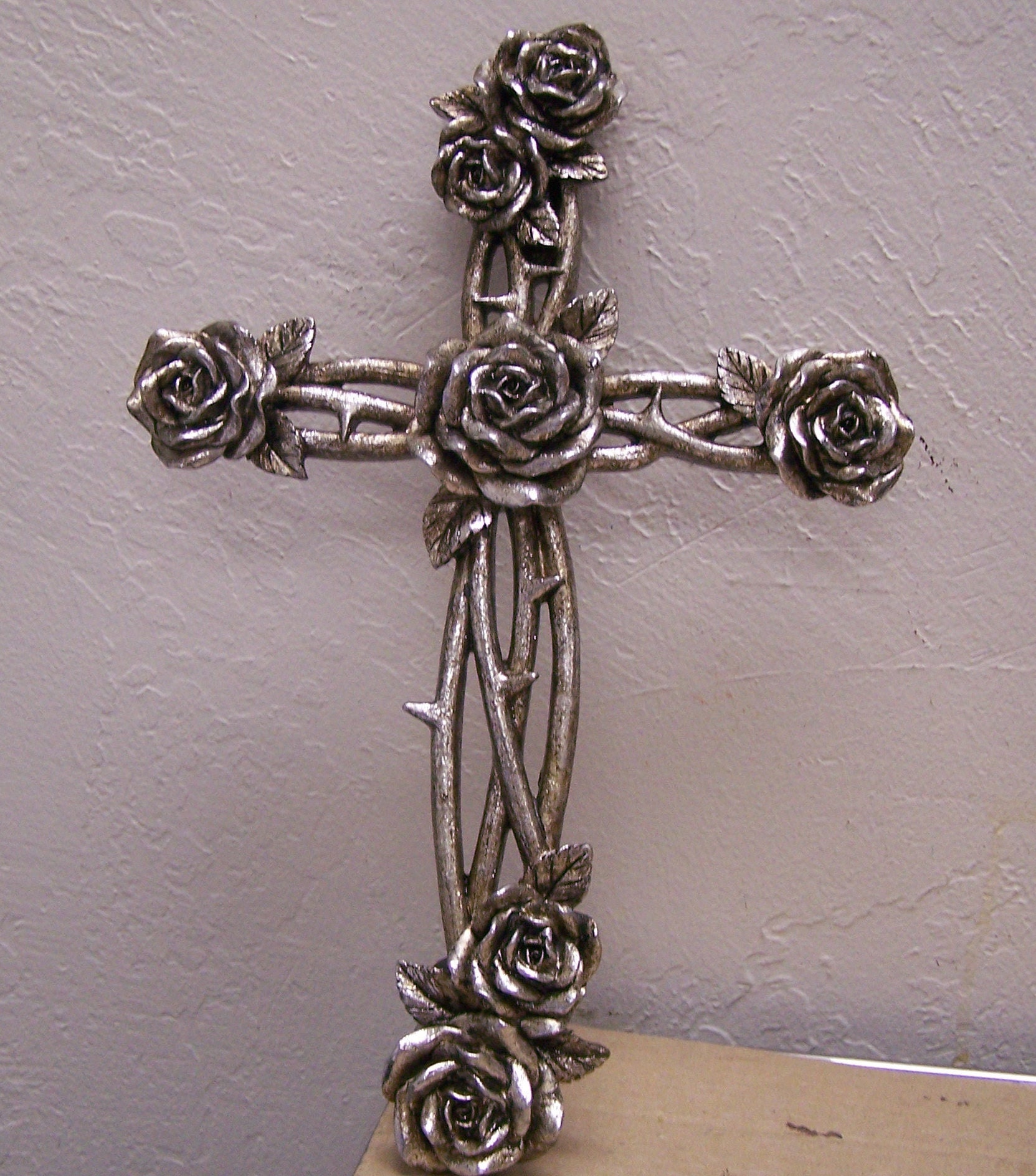Rose and Thorn Resin Cross, Metallic Texture - Etsy