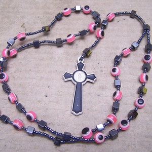 Handmade Evil Eye Mal de Ojo Rosary, Pink