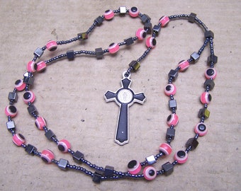 Handgemaakte Evil Eye Mal de Ojo Rozenkrans, Roze