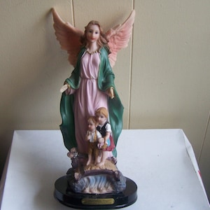Guardian Angel with Children on a Bridge 12" Resin Statue - Luciana Collection