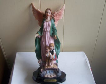 Guardian Angel with Children on a Bridge 12" Resin Statue - Luciana Collection