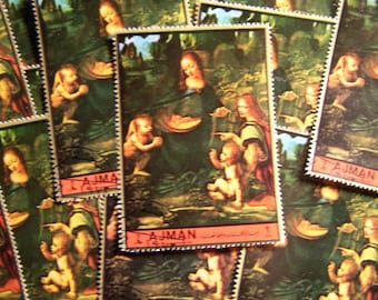 Large Madonna and Child Stamps - Lot of 100 Christmas Nativity Painting Used Stamps as Pictured - Ajman